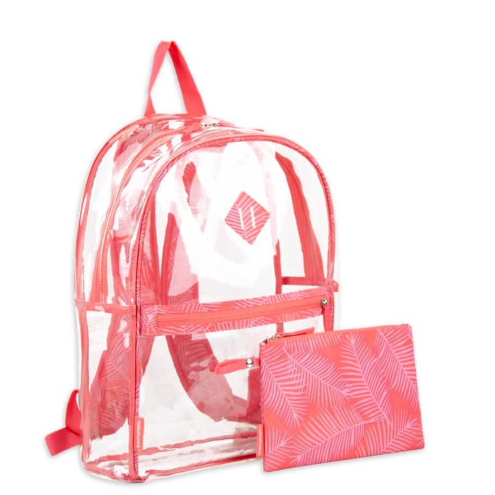 Eastsport Clear Pink Backpack & Zipper Pouch, Stadium Concert Arena School Work